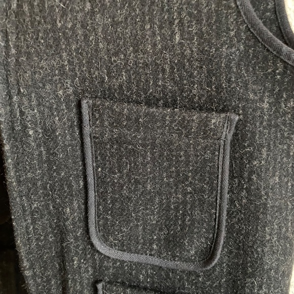 Mens Woolrich charcoal chalk stripe wool vest with zip front and pockets Sz S - Picture 8 of 13